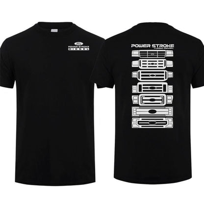 Power Stroke Evolution Dual-Sided T-Shirt for Automotive Enthusiasts - Men's Cotton Tee