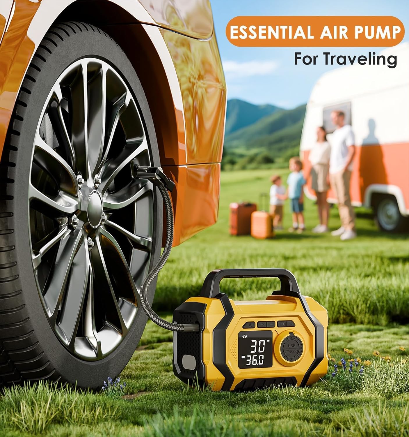 Revolutionary Portable Tire Inflator - Inflate Your Tires 6X Faster with 150PSI Power, Cordless Design, Auto Shut-Off, and Built-in LED Light